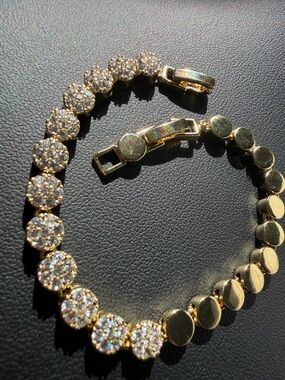 Gold Crystal Disc Tennis Bracelet - Women Jewelry